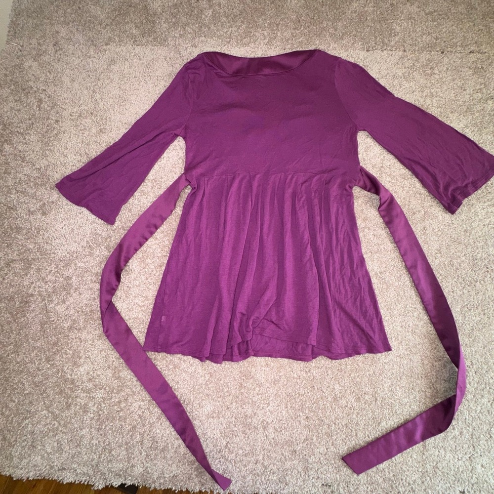 Mossimo Magenta 1/2 Sleeve V-Neck Blouse, Satin Trim & Tailored Empire Waist - S - Picture 7 of 8